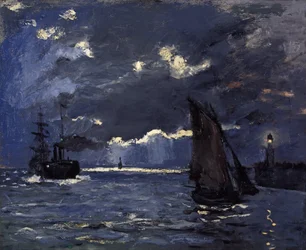 Paysage marin, navigation au clair de lune